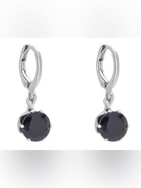 Silver huggie earring with Black Crystal*